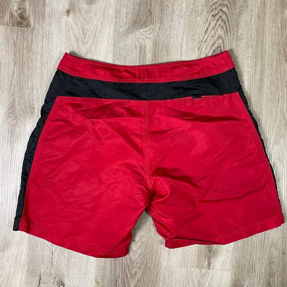 Vintage RLX Polo Sport Men’s 34 Red Nylon Swim‎ Trunks Black Stripe Y2K Shorts - Picture 13 of 14
